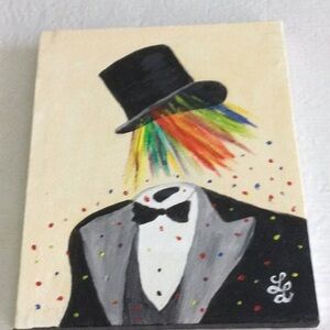 Colorful Abstract Acrylic Painting with Top Hat NWOT